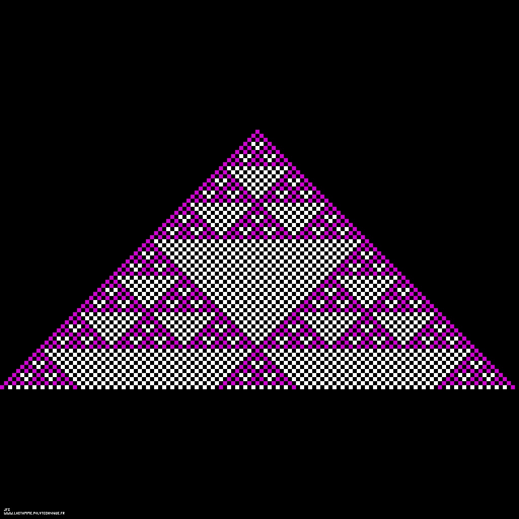 64 premières lignes du triangle de Pascal, par J.-F. Colonna